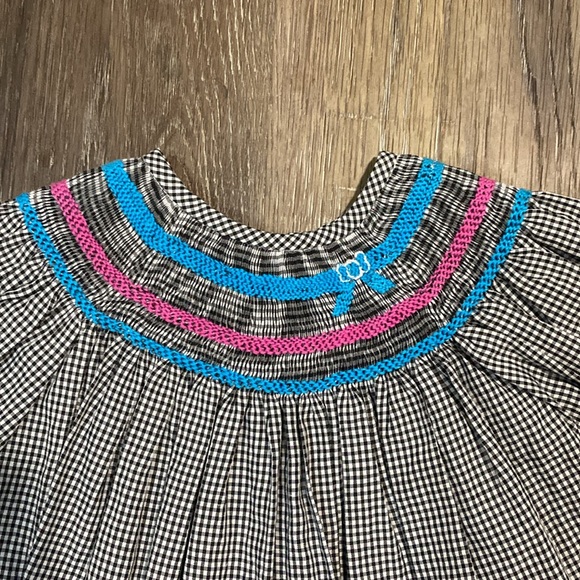 Black and White Gingham Bishop Dress with Pink and Blue Smocking - Picture 2 of 4